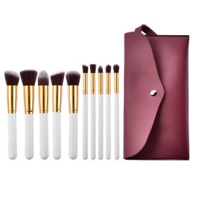 10 Pcs Makeup Brushes Set For Travel Set Synthesized White Glod With Bag (Color: White)