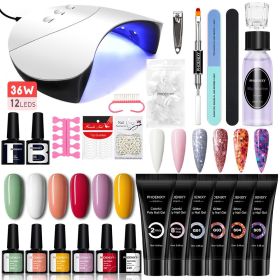 Manicure Set Poly Extension Nail Kit Gel Nails Complete Kit Gel For Extension Semi Permanent UV Varnish Kit Nail Tools Sets (Color: 36W 12PC Set4)