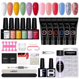 Manicure Set Poly Extension Nail Kit Gel Nails Complete Kit Gel For Extension Semi Permanent UV Varnish Kit Nail Tools Sets (Color: 12PC New Gel Set3)