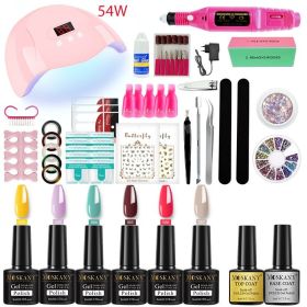 Nail Gel Kit Professional Nail Set With 120W/54W UV Nail Lamp And Nail Drill For All Drying Gel Nail Polish Manicure Set (Color: YH42-4)