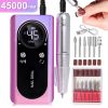 Portable Nail Drill Machine Professional 45000RPM, Rechargeable Electric Nail Drill Machine for Acrylic Nail Gel Polish Removal